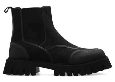 Pre-owned Gucci Men's  Gg Jacquard Canvas Ankle Boots Triple Sneakers In Black