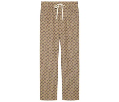 Pre-owned Gucci Men's  Gg Jacquard Canvas Track Pant In Camel In Brown