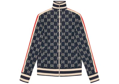 Pre-owned Gucci Men's  Gg Jacquard Cotton Jacket In Blue/ivory In Multi