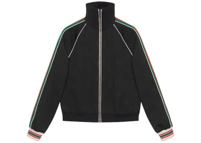 Pre-owned Gucci Men's  Gg Jacquard Jersey Zip Jacket In Black