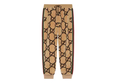 Pre-owned Gucci Men's  Gg Jacquard Jogging Wool Pantred In Beige/ebony/green