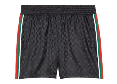 Pre-owned Gucci Men's  Gg Jacquard Nylon Swim Shorts In Black
