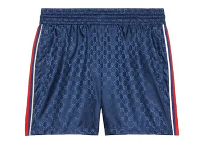 Pre-owned Gucci Men's  Gg Jacquard Nylon Swim Shorts In Blue