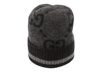 Pre-owned Gucci Men's  Gg Knit Cashmere Hat In Grey/black In Multi