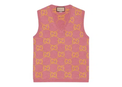 Pre-owned Gucci Men's  Gg Knitted Wool Vest In Pink/yellow