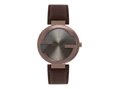 Pre-owned Gucci Men's  Gg Leather Ya133214 Watch In Stainless Steel In Silver
