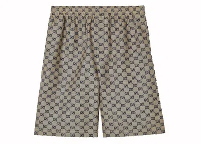 Pre-owned Gucci Men's  Gg Linen Blend Shorts In Beige And Blue