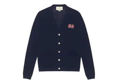 Pre-owned Gucci Men's  Gg Logo Patch Cardigan In Dark Blue