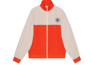 Pre-owned Gucci Men's  Gg Logo Track Jacket In Orange Ivory