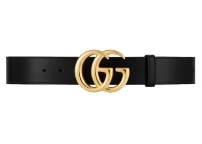 Pre-owned Gucci Men's  Gg Marmont Belt Shiny Buckle 1.5 Width In Black