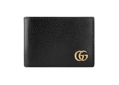 Pre-owned Gucci Men's  Gg Marmont Bifold Wallet Textured Calfskin In Black