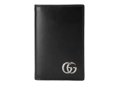 Pre-owned Gucci Men's  Gg Marmont Card Case Palladiumtone In Black