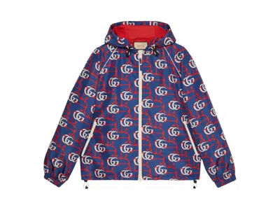Pre-owned Gucci Men's  Gg Monogram Supreme Jacket In Blue Red White