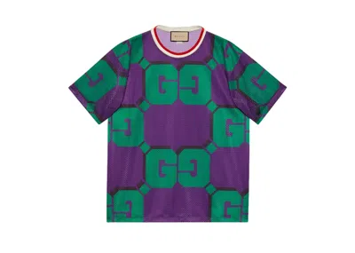 Pre-owned Gucci Men's  Gg Print Mesh T-shirt In Purple/green In Multi