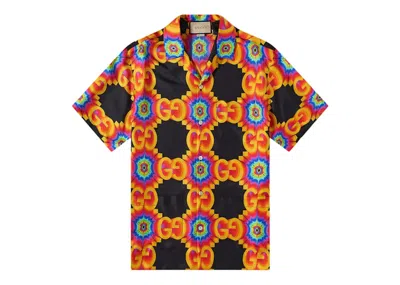 Pre-owned Gucci Men's  Gg Psychedelic Silk Shirt/in Orange/black In Multi