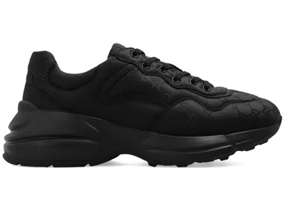 Pre-owned Gucci Men's  Gg Rhyton Monogram Sneakers In Black