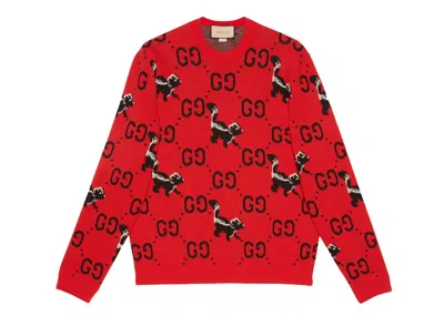Pre-owned Gucci Men's  Gg Skunk Wool Knit Sweater In Red/black