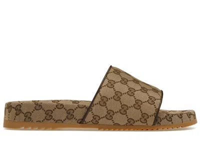 Pre-owned Gucci Men's  Gg Slide Canvas Sneakers In Beige/ebony In Multi