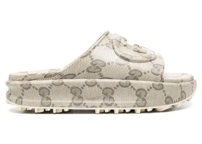 Pre-owned Gucci Men's  Gg Slide Sandal Interlocking G Sneakers In Beige/ebony