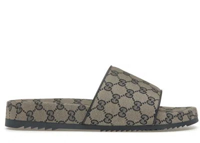 Pre-owned Gucci Men's  Gg Slide Sandal Monogram Sneakers In Beige/blue In Multi