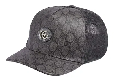 Pre-owned Gucci Men's  Gg Supreme Baseball Hat In Grey/black In Multi