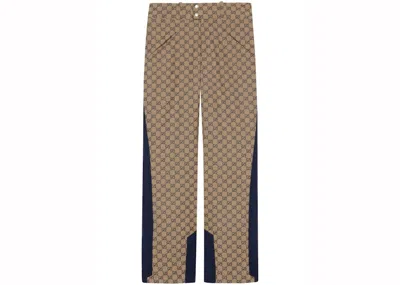 Pre-owned Gucci Men's  Gg Supreme Canvas Trousers In Beige/navy Blue In Multi