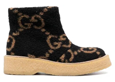Pre-owned Gucci Men's  Gg Supreme Fauxshearling Boots Sneakers In Black/beige