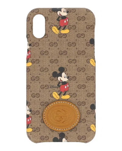Pre-owned Gucci Men's  Gg Supreme Mickey Iphone X/xs Case In Brown