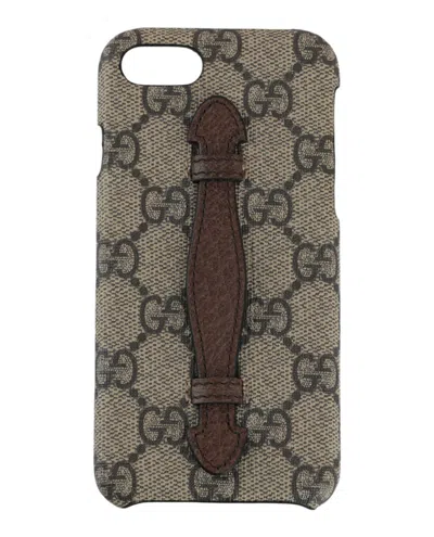 Pre-owned Gucci Men's  Gg Supreme Selleria Iphone 8 Case In Beige In Sand