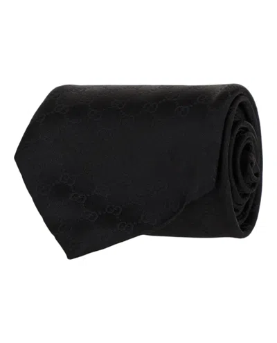 Pre-owned Gucci Men's  Gg Supreme Silk Tie In Black