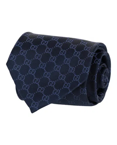Pre-owned Gucci Men's  Gg Supreme Silk Tie In Blue