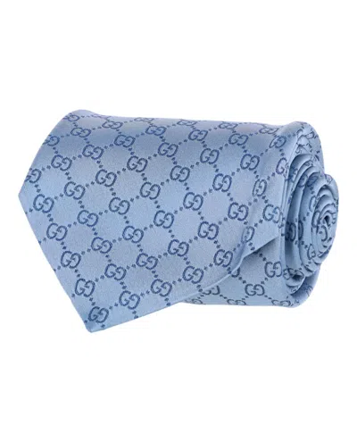 Pre-owned Gucci Men's  Gg Supreme Silk Tie In Light Blue