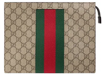 Pre-owned Gucci Men's  Gg Supreme Web Pouch In Beige/ebony