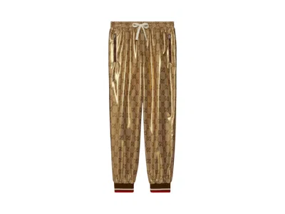 Pre-owned Gucci Men's  Gg Technical Jersey Jogging Pants In Gold