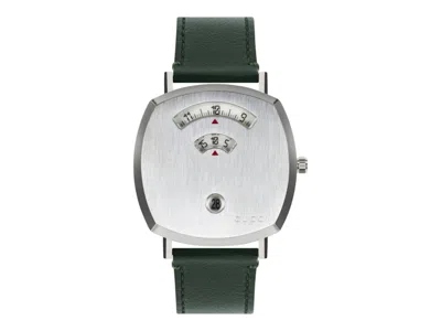 Pre-owned Gucci Men's  Grip Leather Ya157412 Watch In Stainless Steel In Silver