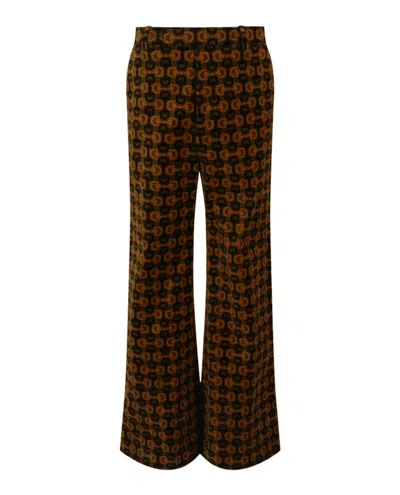 Pre-owned Gucci Men's  Horsebit Print Flared Leg Pants In Brown