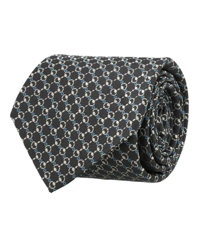 Pre-owned Gucci Men's  Horsebit Silk Jacquard Tie In Graphite Light Grey