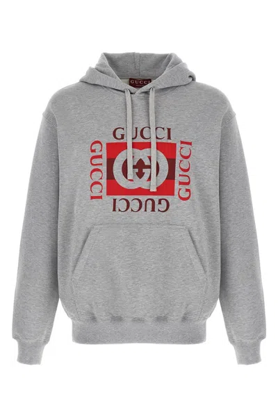 Gucci Men ' Incrocio Gg' Print Hoodie In Gray