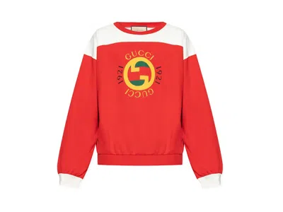 Pre-owned Gucci Men's  Interlock 1921 Logo Crewneck Sweatshirt In Red