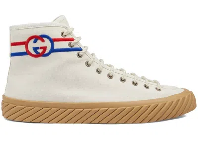 Pre-owned Gucci Men's  Interlock G Hightop Sneaker Red Blue Sneakers In White