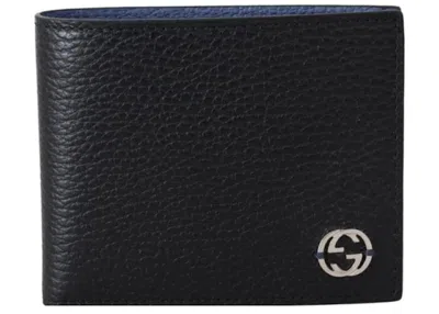 Pre-owned Gucci Men's  Interlocked Gg Bifold Wallet 6 Card Slot In Black/blue