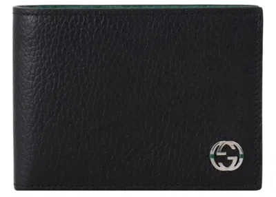 Pre-owned Gucci Men's  Interlocked Gg Bifold Wallet 6 Card Slot In Black/green