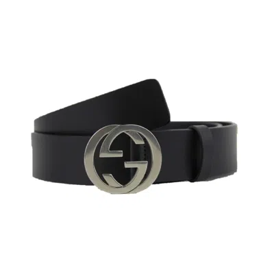 Pre-owned Gucci Men's  Interlocking G Belt Palladium Buckle In Black