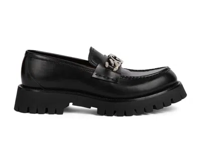 Pre-owned Gucci Men's  Interlocking G Chain Loafer Sneakers In Black