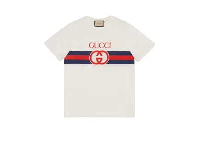 Pre-owned Gucci Men's  Interlocking G Cotton Tshirtin White