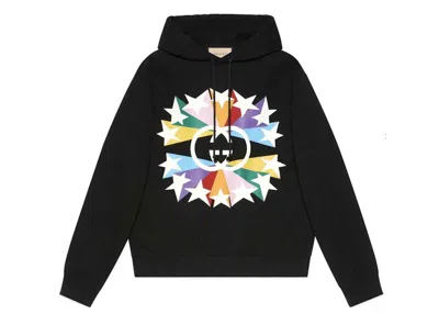 Pre-owned Gucci Men's  Interlocking G Graphicprint Hoodie In Black