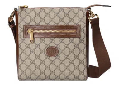 Pre-owned Gucci Men's  Interlocking G Messenger Bag Gg Supreme Canvas In Beige/ebony In Multi