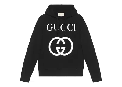 Pre-owned Gucci Men's  Interlocking G Oversize Fit Hoodie In Black/white In Multi