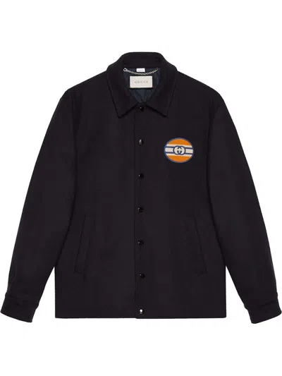 Pre-owned Gucci Men's  Interlocking G Patch Windbreaker In Dark Blue