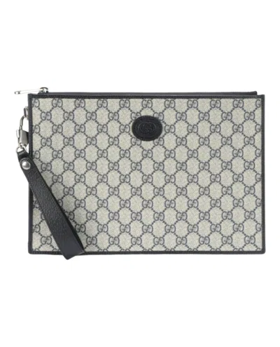 Pre-owned Gucci Men's  Interlocking G Pouch In Beige/blue In Multi
